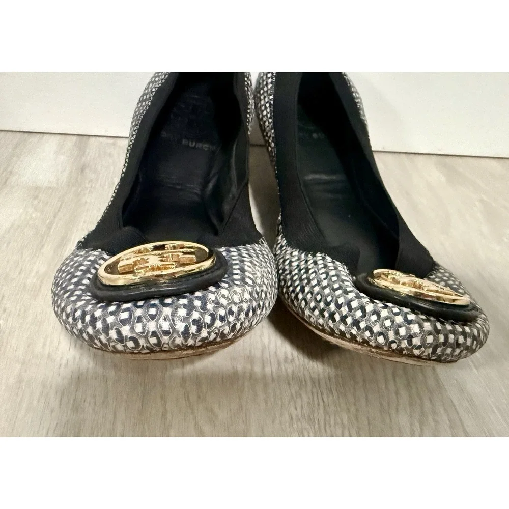 Tory Burch Reva Ballet Flats Womens‎ 5 Black White Checkered Good Patent Leather